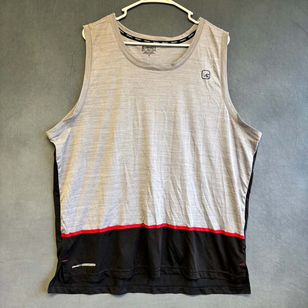 AND1 Basketball Tank Top Size 2XL Grey Black Red Stop Sweating Me